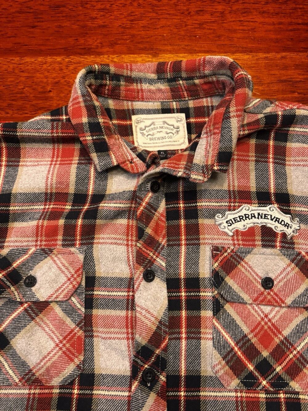 Sierra Nevada Flannel Shirt Plaid Long Sleeve Brown Embroidered Logo XL Brewery